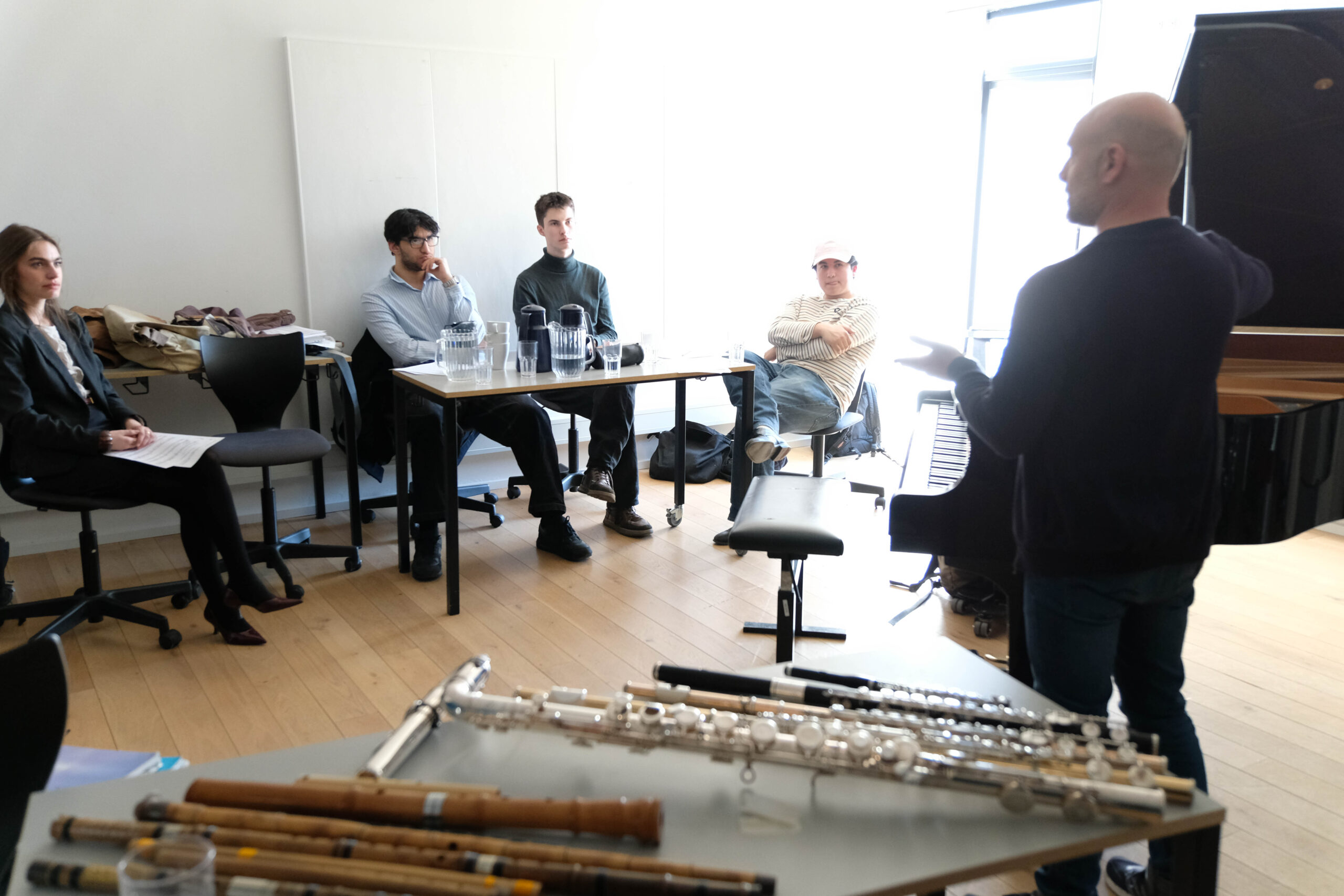 Young composers listening during Flute Studio Lab workshop