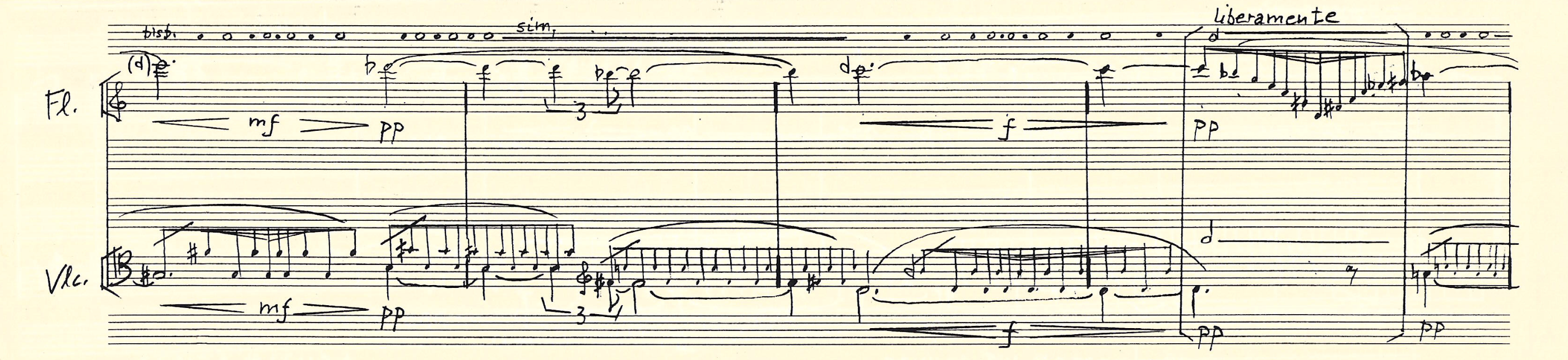 Score excerpt from Empreintes du temps by Niels Rosing-Schow for flute and cello