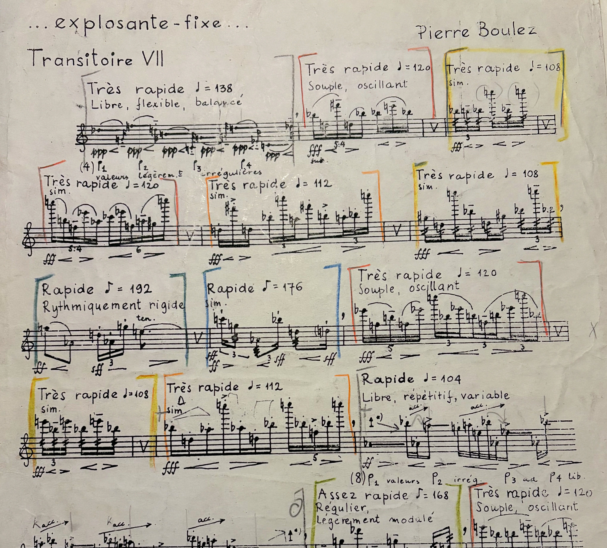 Annotated working score of Explosante-fixe... Transitoire VII by Pierre Boulez
